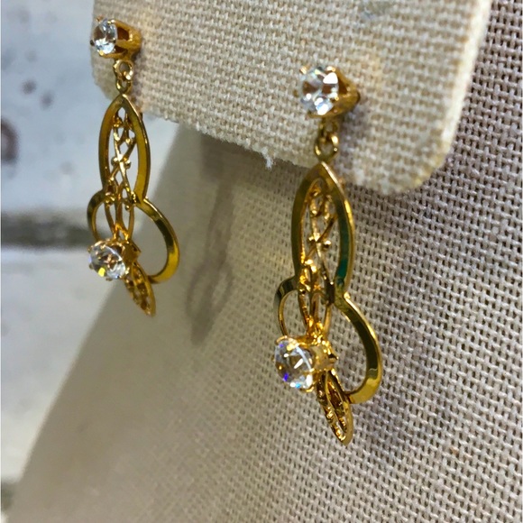 Vintage 10k Lavaliere Earrings w/White Sapphires - Picture 3 of 10